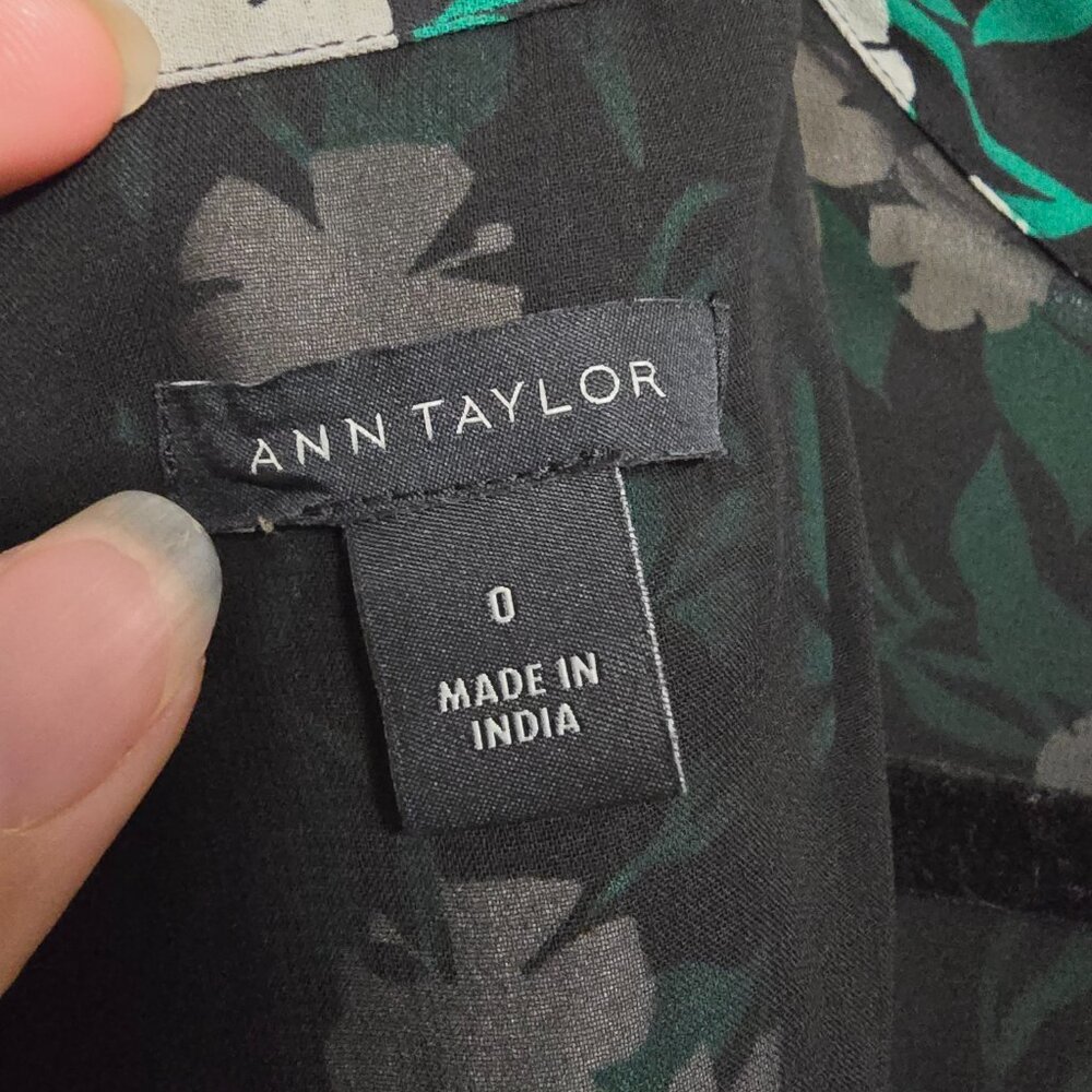 Green mixed floral blouson midi dress Ann Taylor size 0 - Picture 8 of 11